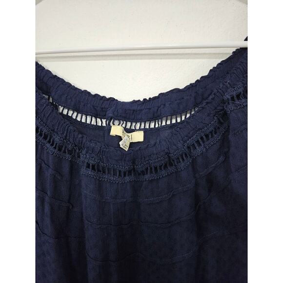 Kori America Blue Long Sleeve Peasant Top Off the Shoulder Womens Sz Small Boho - Picture 5 of 7